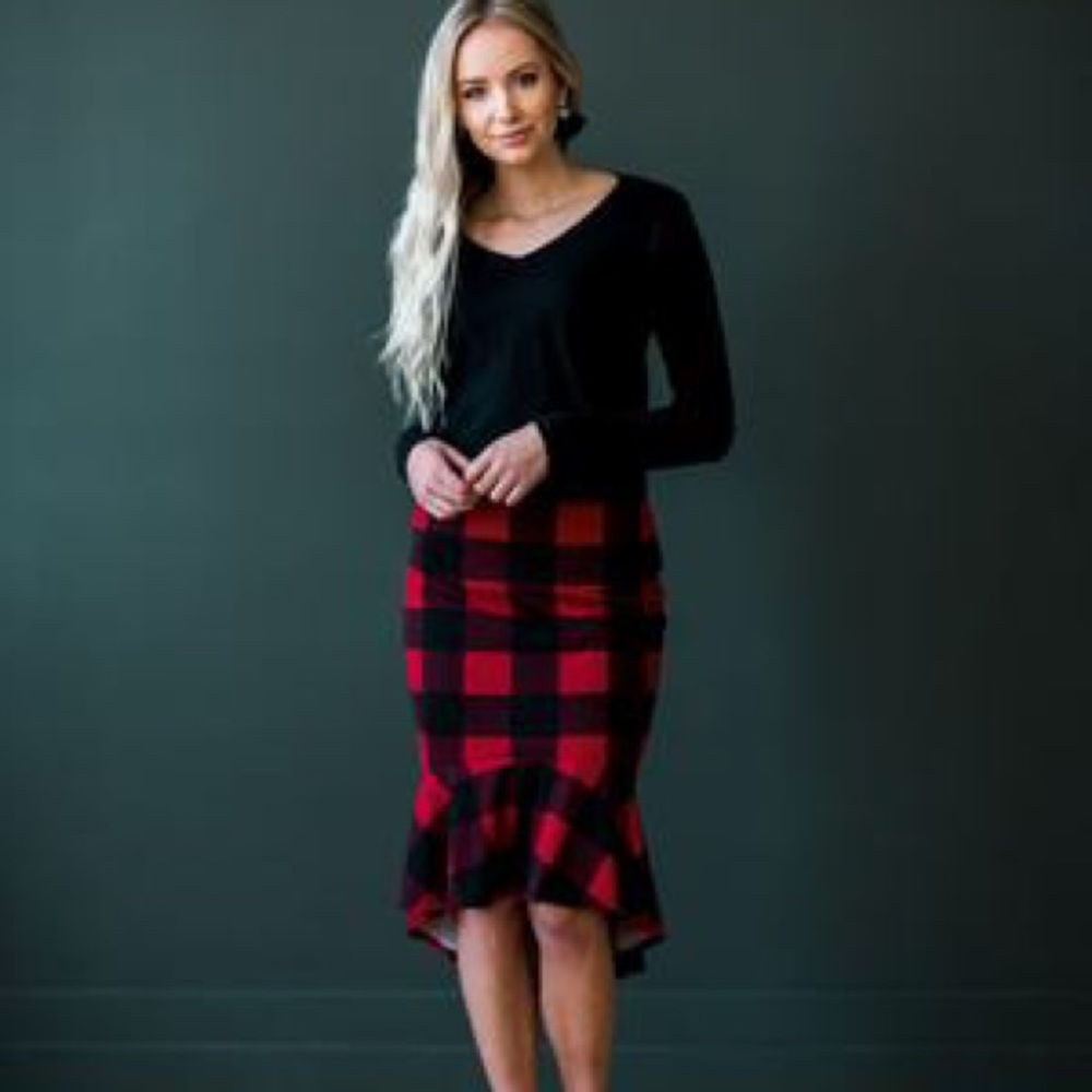 High low buffalo plaid skirt